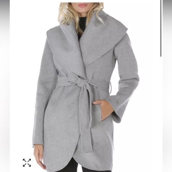 Tahari womens Double Face Wool Blend Wrap Coat With Oversized Collar - Picture 3 of 16
